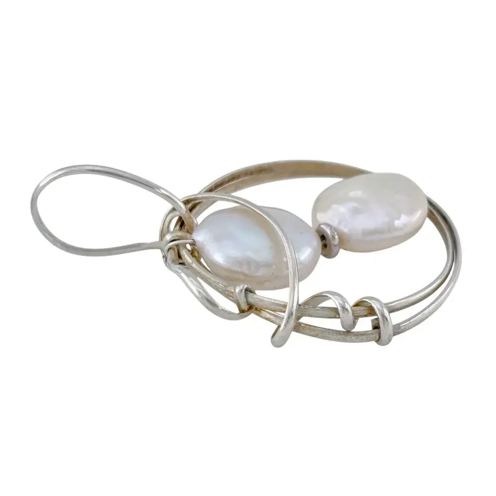 Vintage Sterling Silver 925 Wire Wrapped Pearl Pendant